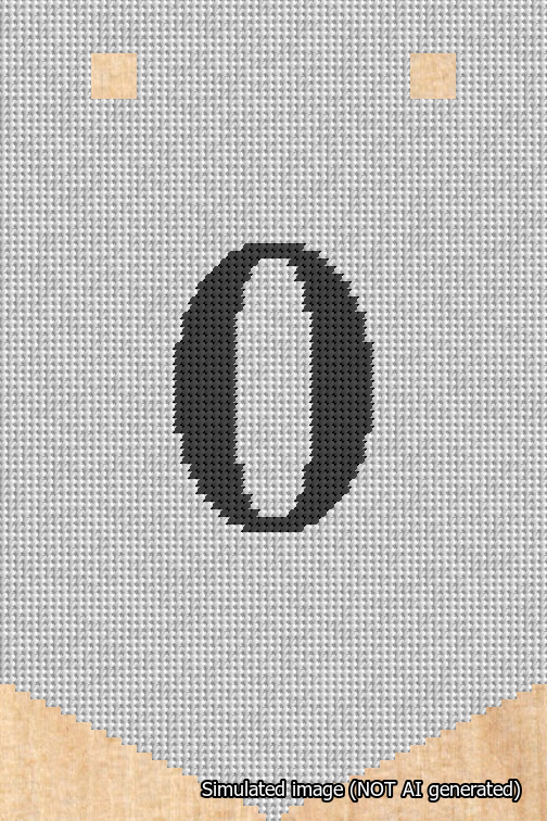 A simulated image of the stitched needlepoint design: Banner 18m Pointed 0 Black on White. Not A.I. generated.