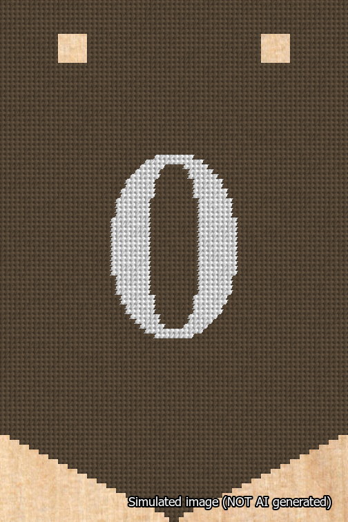 A simulated image of the stitched needlepoint design: Banner 18m Pointed 0 White on Brown. Not A.I. generated.