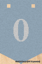 A simulated image of the stitched needlepoint design: Banner 18m Pointed 0 White on Light Blue. Not A.I. generated.