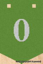 A simulated image of the stitched needlepoint design: Banner 18m Pointed 0 White on Light Green. Not A.I. generated.