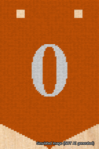 A simulated image of the stitched needlepoint design: Banner 18m Pointed 0 White on Orange. Not A.I. generated.