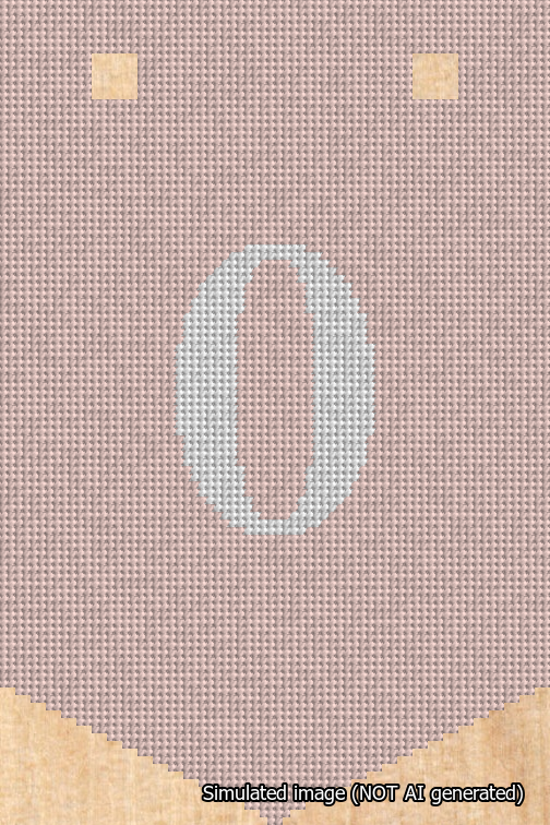 A simulated image of the stitched needlepoint design: Banner 18m Pointed 0 White on Pink. Not A.I. generated.