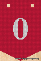 A simulated image of the stitched needlepoint design: Banner 18m Pointed 0 White on Red. Not A.I. generated.
