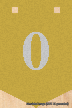 A simulated image of the stitched needlepoint design: Banner 18m Pointed 0 White on Yellow. Not A.I. generated.