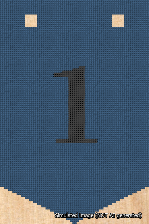 A simulated image of the stitched needlepoint design: Banner 18m Pointed 1 Black on Blue. Not A.I. generated.