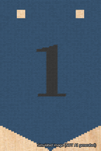 A simulated image of the stitched needlepoint design: Banner 18m Pointed 1 Black on Blue. Not A.I. generated.