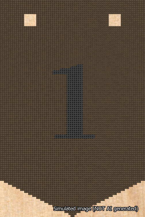 A simulated image of the stitched needlepoint design: Banner 18m Pointed 1 Black on Brown. Not A.I. generated.