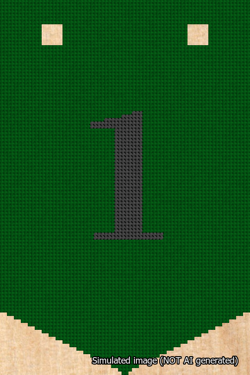 A simulated image of the stitched needlepoint design: Banner 18m Pointed 1 Black on Green. Not A.I. generated.