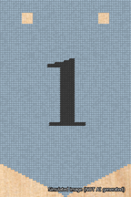 A simulated image of the stitched needlepoint design: Banner 18m Pointed 1 Black on Light Blue. Not A.I. generated.