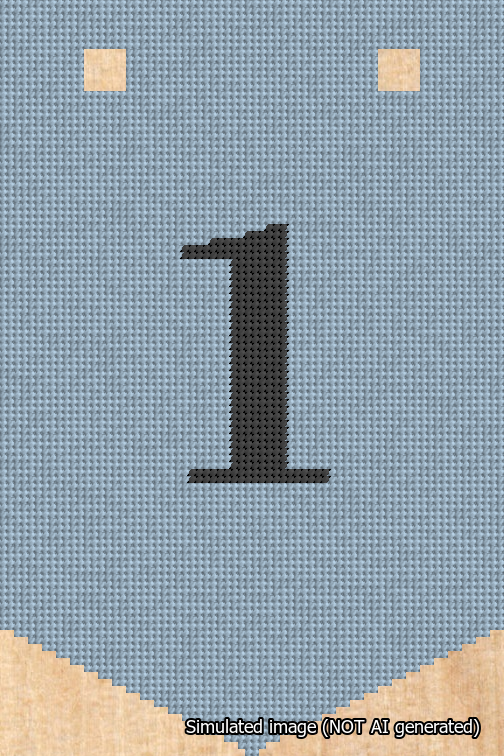 A simulated image of the stitched needlepoint design: Banner 18m Pointed 1 Black on Light Blue. Not A.I. generated.