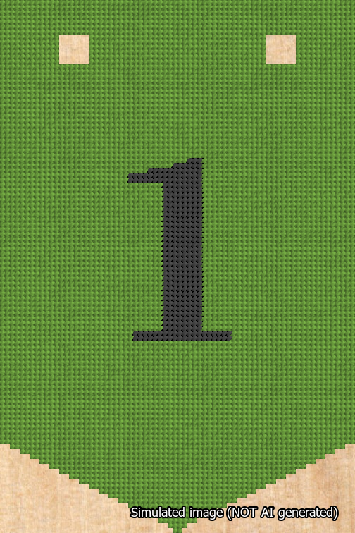 A simulated image of the stitched needlepoint design: Banner 18m Pointed 1 Black on Light Green. Not A.I. generated.