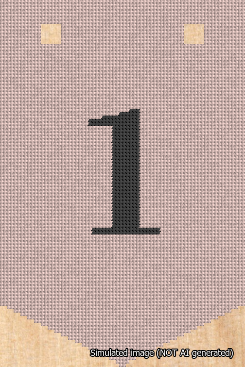 A simulated image of the stitched needlepoint design: Banner 18m Pointed 1 Black on Pink. Not A.I. generated.