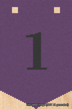 A simulated image of the stitched needlepoint design: Banner 18m Pointed 1 Black on Purple. Not A.I. generated.