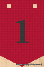 A simulated image of the stitched needlepoint design: Banner 18m Pointed 1 Black on Red. Not A.I. generated.