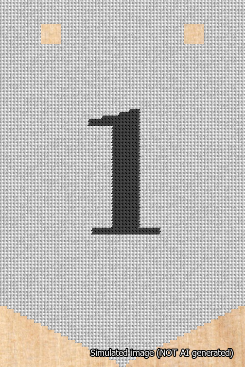 A simulated image of the stitched needlepoint design: Banner 18m Pointed 1 Black on White. Not A.I. generated.
