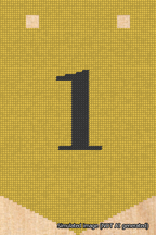 A simulated image of the stitched needlepoint design: Banner 18m Pointed 1 Black on Yellow. Not A.I. generated.