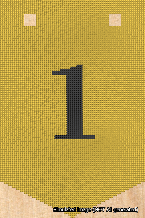 A simulated image of the stitched needlepoint design: Banner 18m Pointed 1 Black on Yellow. Not A.I. generated.