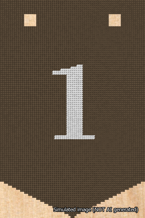 A simulated image of the stitched needlepoint design: Banner 18m Pointed 1 White on Brown. Not A.I. generated.