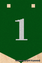 A simulated image of the stitched needlepoint design: Banner 18m Pointed 1 White on Green. Not A.I. generated.