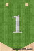 A simulated image of the stitched needlepoint design: Banner 18m Pointed 1 White on Light Green. Not A.I. generated.