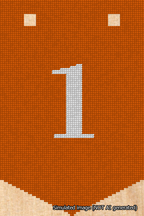 A simulated image of the stitched needlepoint design: Banner 18m Pointed 1 White on Orange. Not A.I. generated.