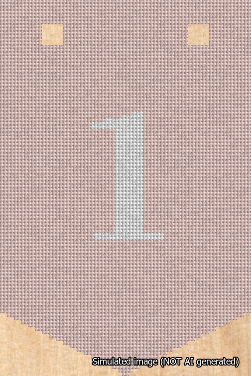 A simulated image of the stitched needlepoint design: Banner 18m Pointed 1 White on Pink. Not A.I. generated.