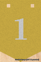 A simulated image of the stitched needlepoint design: Banner 18m Pointed 1 White on Yellow. Not A.I. generated.