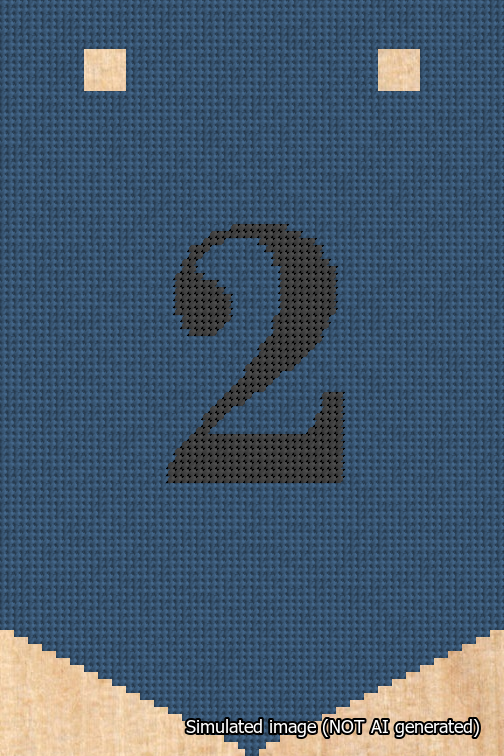 A simulated image of the stitched needlepoint design: Banner 18m Pointed 2 Black on Blue. Not A.I. generated.