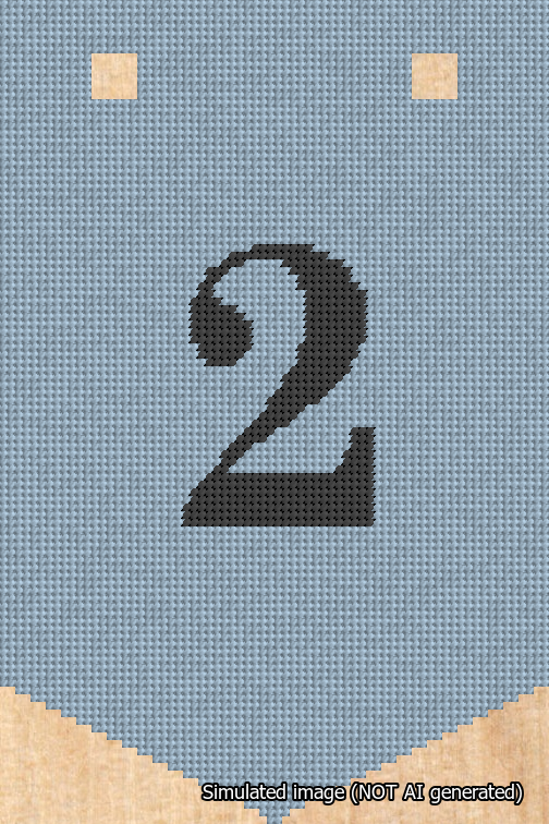 A simulated image of the stitched needlepoint design: Banner 18m Pointed 2 Black on Light Blue. Not A.I. generated.