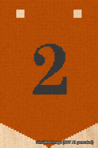 A simulated image of the stitched needlepoint design: Banner 18m Pointed 2 Black on Orange. Not A.I. generated.