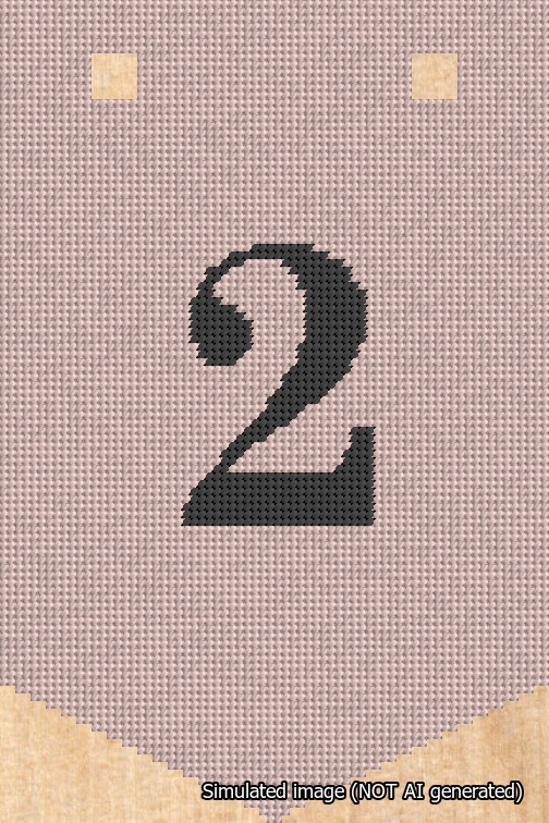 A simulated image of the stitched needlepoint design: Banner 18m Pointed 2 Black on Pink. Not A.I. generated.