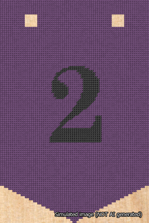 A simulated image of the stitched needlepoint design: Banner 18m Pointed 2 Black on Purple. Not A.I. generated.