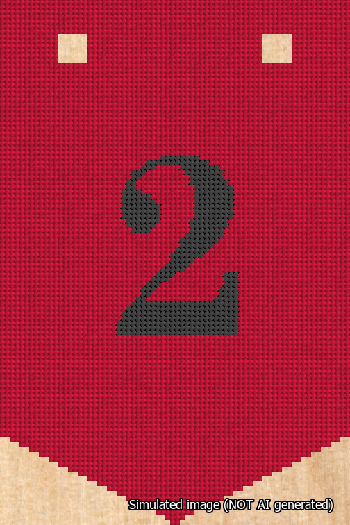 A simulated image of the stitched needlepoint design: Banner 18m Pointed 2 Black on Red. Not A.I. generated.