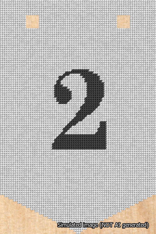 A simulated image of the stitched needlepoint design: Banner 18m Pointed 2 Black on White. Not A.I. generated.