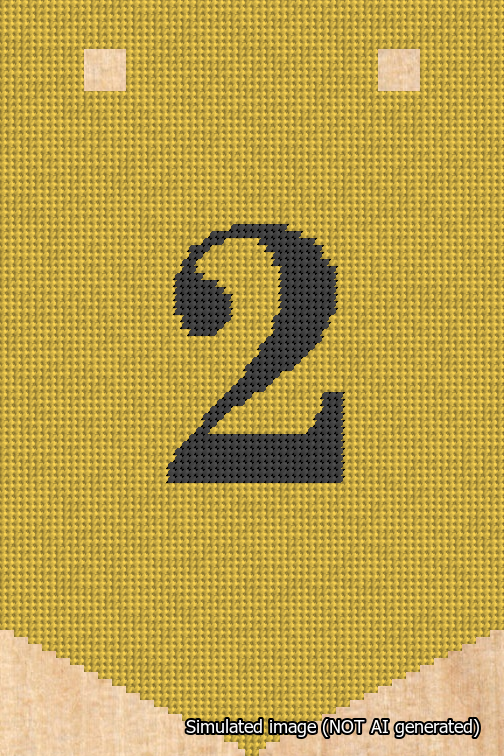A simulated image of the stitched needlepoint design: Banner 18m Pointed 2 Black on Yellow. Not A.I. generated.