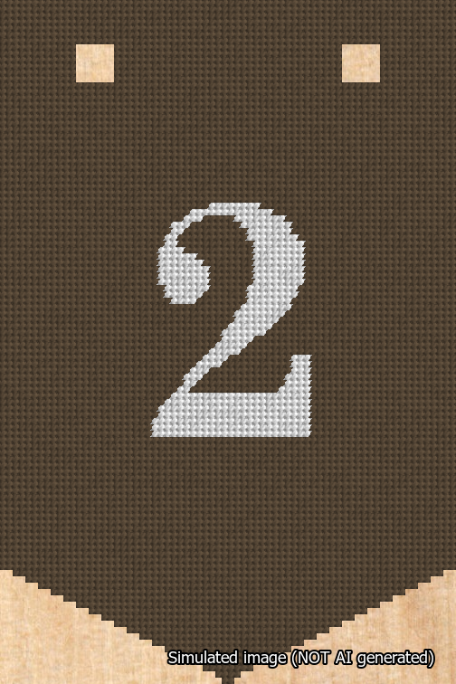 A simulated image of the stitched needlepoint design: Banner 18m Pointed 2 White on Brown. Not A.I. generated.