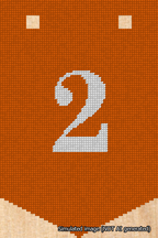 A simulated image of the stitched needlepoint design: Banner 18m Pointed 2 White on Orange. Not A.I. generated.