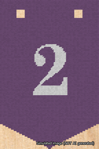 A simulated image of the stitched needlepoint design: Banner 18m Pointed 2 White on Purple. Not A.I. generated.