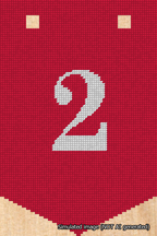 A simulated image of the stitched needlepoint design: Banner 18m Pointed 2 White on Red. Not A.I. generated.