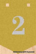 A simulated image of the stitched needlepoint design: Banner 18m Pointed 2 White on Yellow. Not A.I. generated.