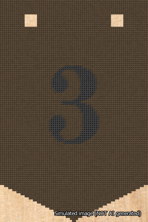 A simulated image of the stitched needlepoint design: Banner 18m Pointed 3 Black on Brown. Not A.I. generated.