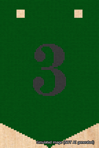 A simulated image of the stitched needlepoint design: Banner 18m Pointed 3 Black on Green. Not A.I. generated.