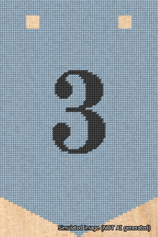 A simulated image of the stitched needlepoint design: Banner 18m Pointed 3 Black on Light Blue. Not A.I. generated.