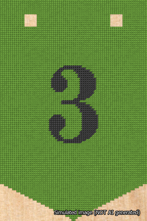 A simulated image of the stitched needlepoint design: Banner 18m Pointed 3 Black on Light Green. Not A.I. generated.