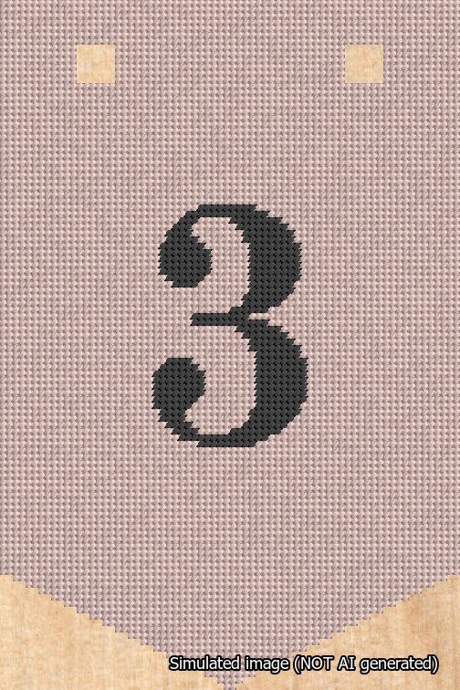 A simulated image of the stitched needlepoint design: Banner 18m Pointed 3 Black on Pink. Not A.I. generated.