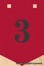 A simulated image of the stitched needlepoint design: Banner 18m Pointed 3 Black on Red. Not A.I. generated.
