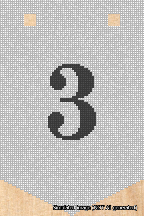 A simulated image of the stitched needlepoint design: Banner 18m Pointed 3 Black on White. Not A.I. generated.