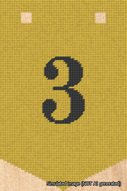 A simulated image of the stitched needlepoint design: Banner 18m Pointed 3 Black on Yellow. Not A.I. generated.