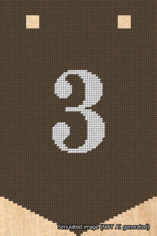 A simulated image of the stitched needlepoint design: Banner 18m Pointed 3 White on Brown. Not A.I. generated.