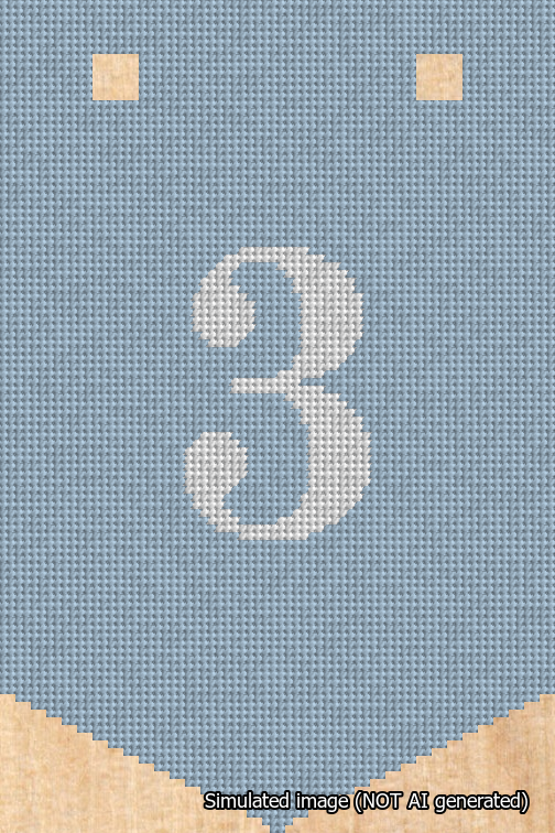 A simulated image of the stitched needlepoint design: Banner 18m Pointed 3 White on Light Blue. Not A.I. generated.